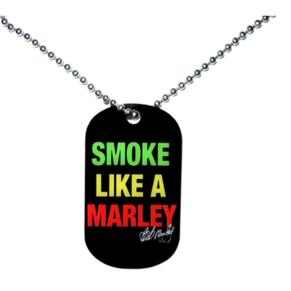 Zion Rootswear Smoke Like a Marley Black Dog Tag Necklacewith Rasta Color Text